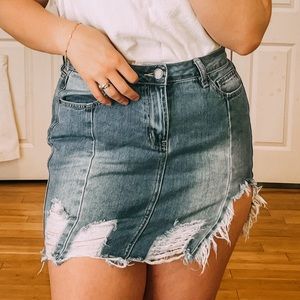 Distressed Denim Skirt